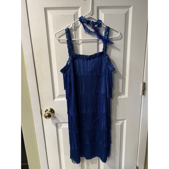 Flapper Costume Gatsby Roaring 20s Halloween Fancy Dress Royal Adult L 12-14 - Picture 5 of 5